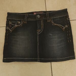 Dark Wash Denim Mini Skirt with Contrast Stitching